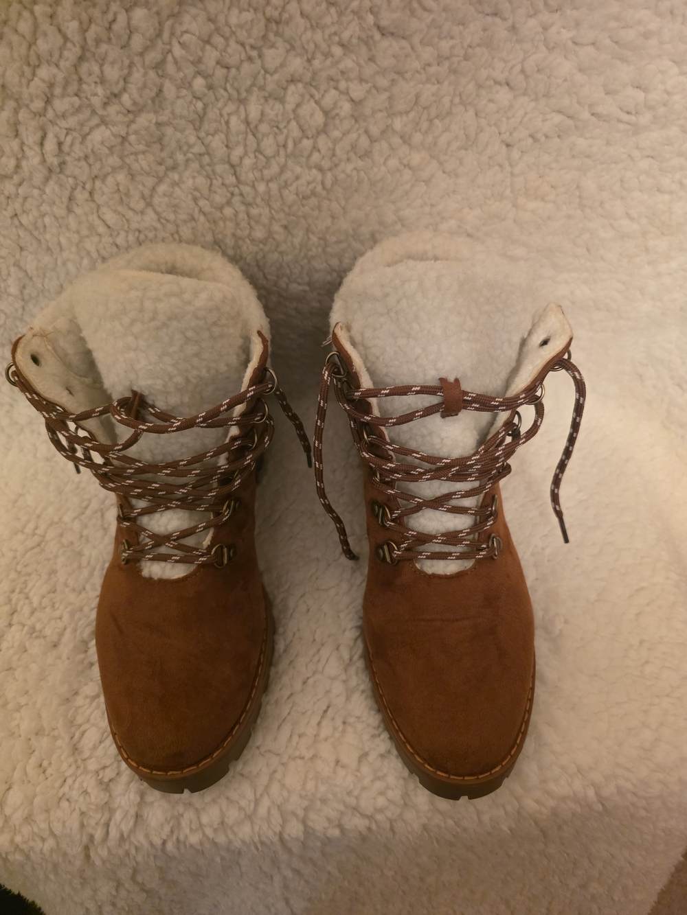 Women's Brown Suede Sherpa-Lined Lace-Up Boots